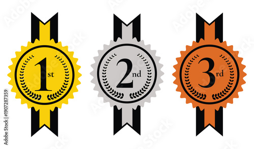 Gold Silver Bronze Award Badges: 1st 2nd 3rd Place Winner Medals Set
