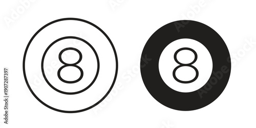 Pool 8 ball icon. Outline and flat icons collection. EPS10