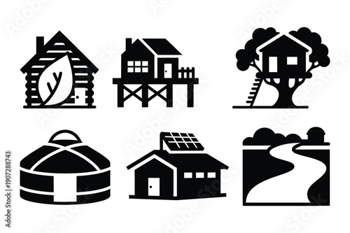 Housing and Shelter Icons: Diverse Homes and Eco-Friendly Living