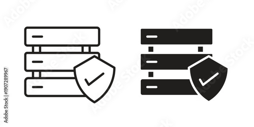 Server protection icon. Outline and flat icons collection. EPS10