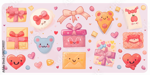 A delightful assortment of colorful valentine's day icons and illustrations