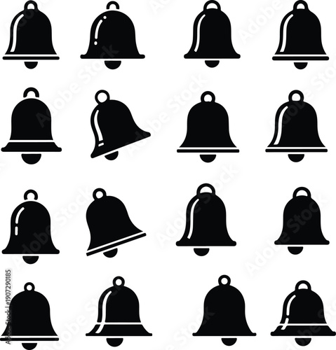 Bell icon, bell icon symbolizing notification or alert, sleigh bell silhouette vector icons collection on white background