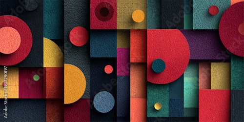 A vibrant abstract art piece with geometric shapes and bold colors