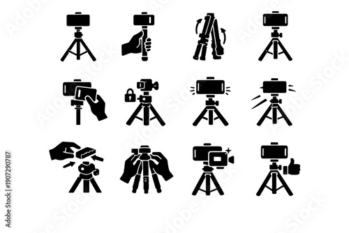 Instant locking simple generation adjustment filming icon concept tripod smooth vector fold