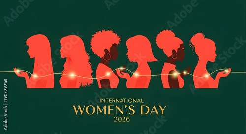 International women day 2026 profile silhouette light connection sisterhood unity power beauty diversity profile culture hair style