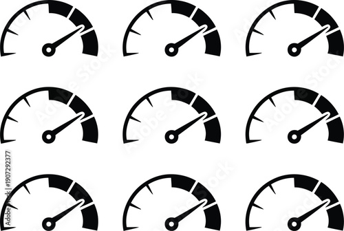 dashboard speed gauge and performance indicator icons set