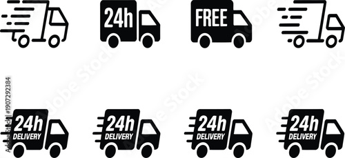 fast delivery truck icons set for express shipping and logistics services