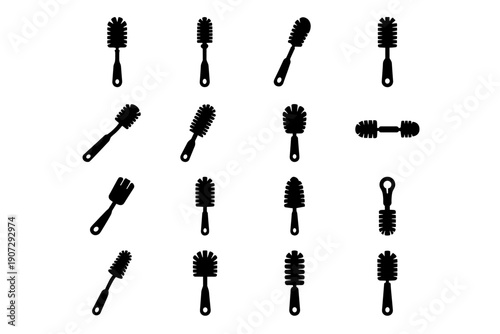 Silhouette accessory generation household tool icon brush washing image vector kitchen simple