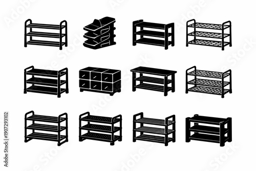 Vector generation rack shoe image shelf frame variation icon simple wooden material