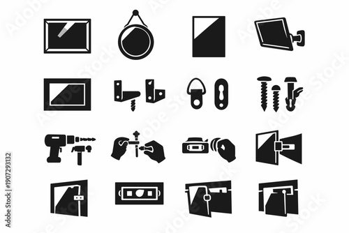 Generation icon mechanism detail installation functional mirror mounting simple image vector install