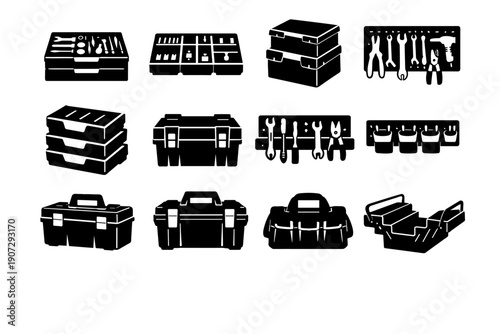 Modular vector tray collection storage variation icon icons organizer tool proportions portable