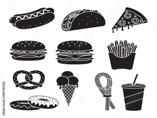 Street food silhouette with a delicious and vibrant vendor cart