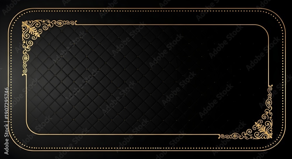 Obraz premium Elegant black quilted background frame with luxurious gold baroque corner accents