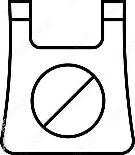 No plastic bag prohibited red ban symbol icon vector illustration. Plastic bags polythene banned symbol silhouette in ban circle. Simple prohibition symbol showing a black plastic bag silhouette cross