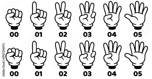 Retro cartoon legs and hands,Set of outline hands counting numbers. Hand gestures. Vector