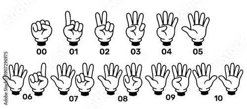 Retro cartoon legs and hands,Set of outline hands counting numbers. Hand gestures. Vector