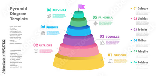Pyramid Infographic diagram isometric 6 level, parts or options for workflow layout; apps; marketing; processing; web design; timelines; presentation; banner