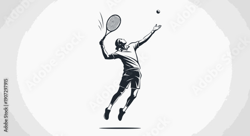 Male tennis player serving the ball with precision, focused and athletic, in bright studio.