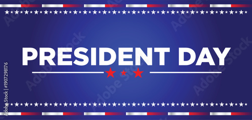 February 16 2026 is President's Day. America flag, star, White House and sparkle. Great for cards, banners, posters, social media and more. Dark blue background.