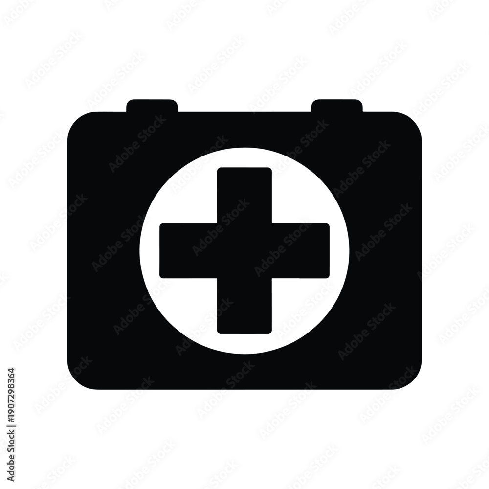 Obraz premium Solid Black First Aid Box Silhouette Icon Vector