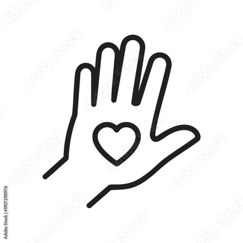 Giving hand with heart icon for kindness charity and social volunteer support for community