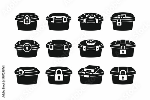 Simple lid vector locking cover solution icon restricted trash generation access secure