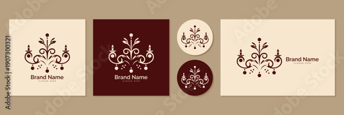 Luxury chandelier logo design set for interior decor brand vector illustration.