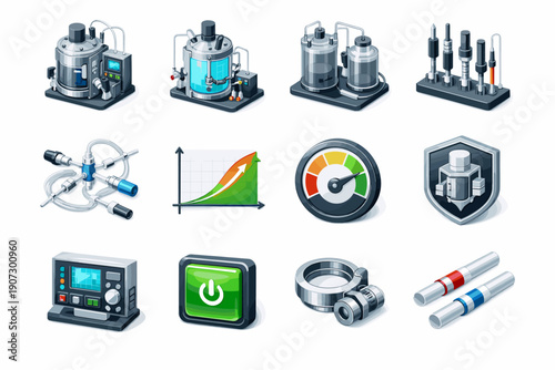 Biofabrication tile operate unit icons tube isometric sensor vector icon equipment bioreactors
