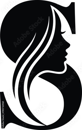 Female profile silhouette integrated into the letter S on white background