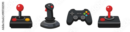 Collection of vintage and modern video game controllers on a white background