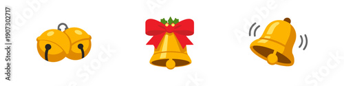 Collection of three golden bells, including jingle bells and a festive Christmas bell