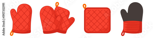Collection of kitchen mitts and pot holders for safe handling of hot items