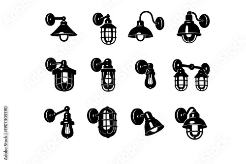 Icon black sconce lighting simple lamp image vector rugged design generation interior