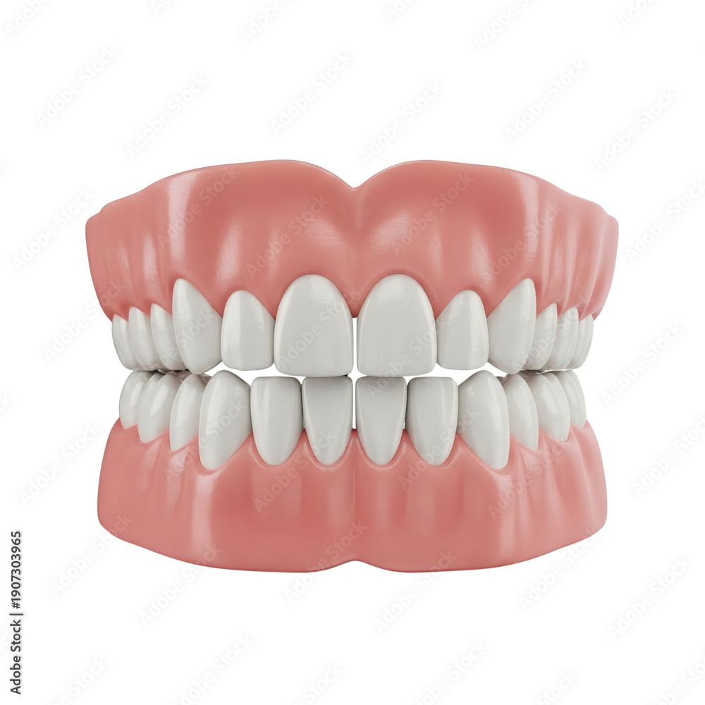 Obraz premium 3D rendering of human dental anatomy with healthy teeth and gums, ideal for medical and educational purposes.