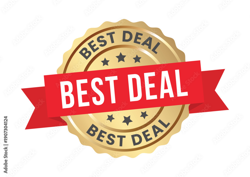 Obraz premium best deal golden badge, best deal sign, logo, icon, sticker, label, emblem, stamp, symbol, red, line, flat vector, isolated illustration