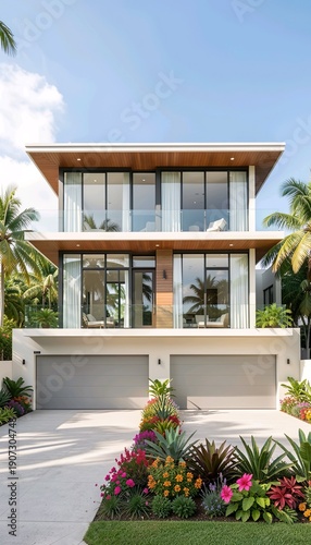 Wallpaper Mural modern house with palm trees Torontodigital.ca