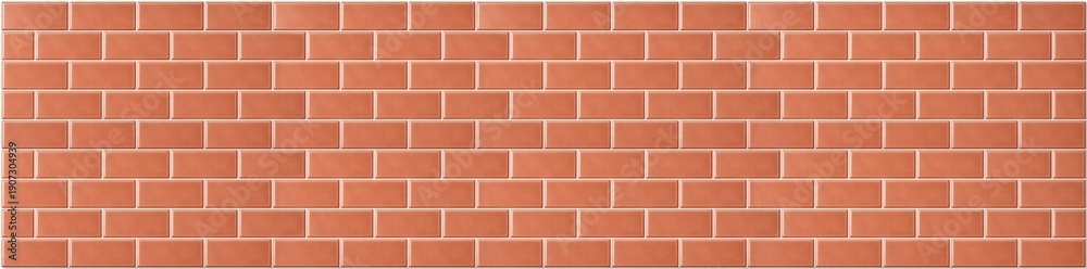 Obraz premium Terracotta orange horizontal subway tile wall texture with brick bond pattern and glossy finish