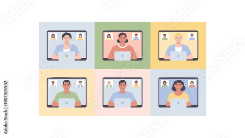 Remote Workers Video Conferencing on Laptops