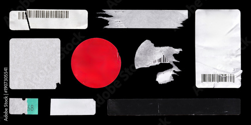 Schilderij op canvas Blank Paper Labels and Torn Stickers Set on Black