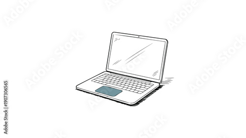 Laptop Computer with Open Screen on White Background
