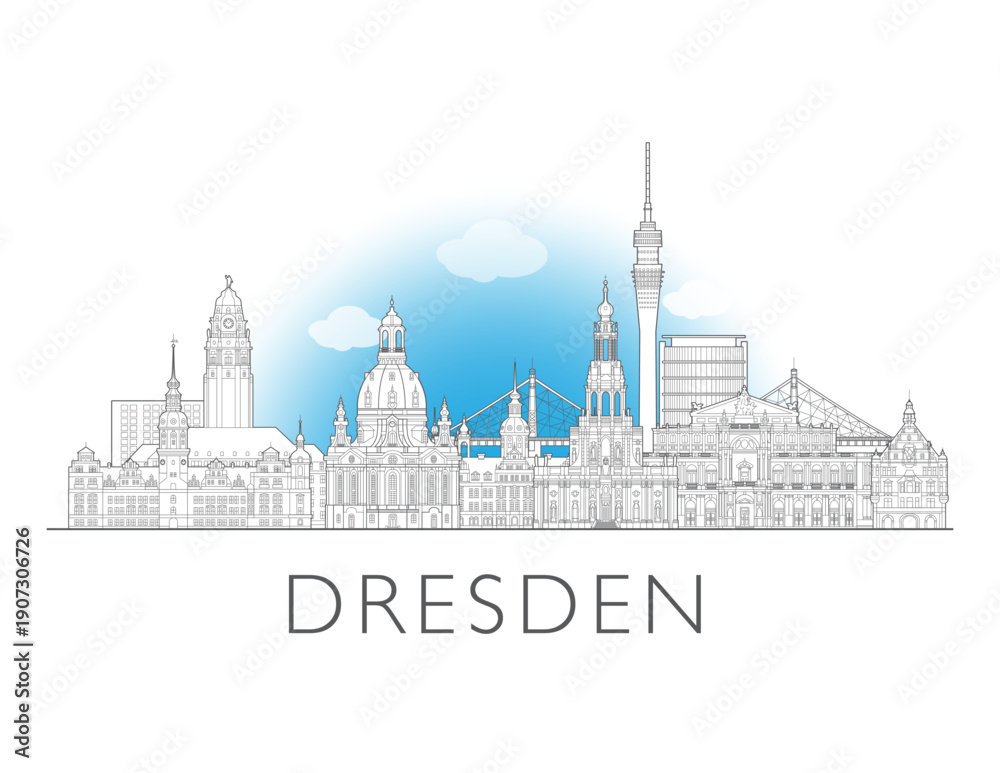 Obraz premium Dresden Germany skyline urban cityscape illustration drawing with landmarks