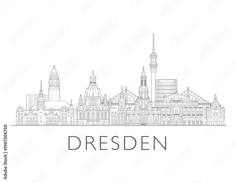 Obraz premium Dresden Germany skyline urban cityscape illustration drawing with landmarks