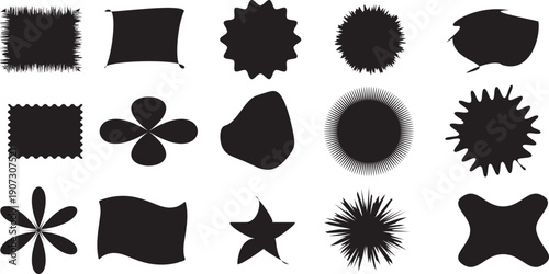 Abstract Black Organic Shapes Collection on White Background