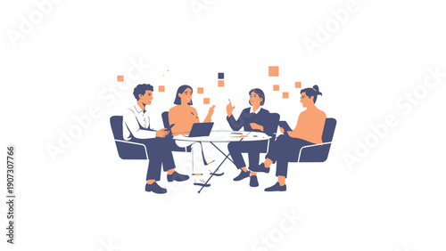 Diverse People Meeting Around Table with Laptop