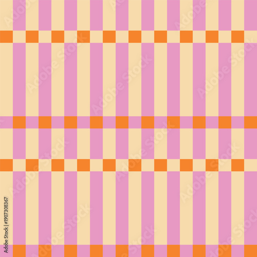 Playful seamless gingham-style grid pattern with vertical and horizontal stripes. Bold yet soft abstract texture with a picnic-tablecloth feel, perfect for textiles, wrapping paper