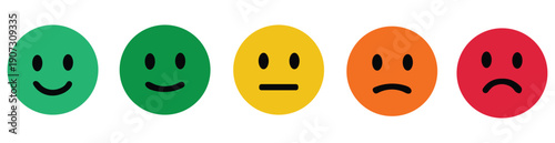 Feedback scale with emoticons from happy to sad colorful faces