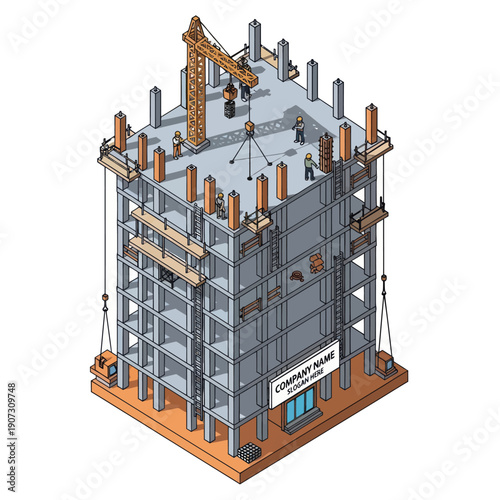 Construction Site Building Structure with Crane.