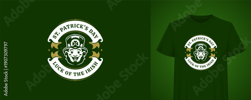 Saint Patrick's Day greeting for t-shirt print. Festive Irish holiday badge with a winking leprechaun. Creative vector illustration template for celebrating the popular event with typography