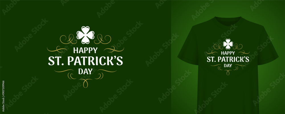 Obraz premium St. Patrick's Day greeting with a lucky shamrock. Typographic t-shirt print design for the Irish holiday celebration. A festive poster and background vector illustration template