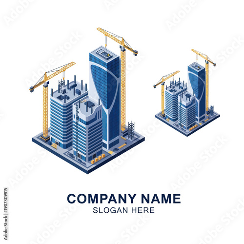 3D Cityscape Model with Crane and Buildings.